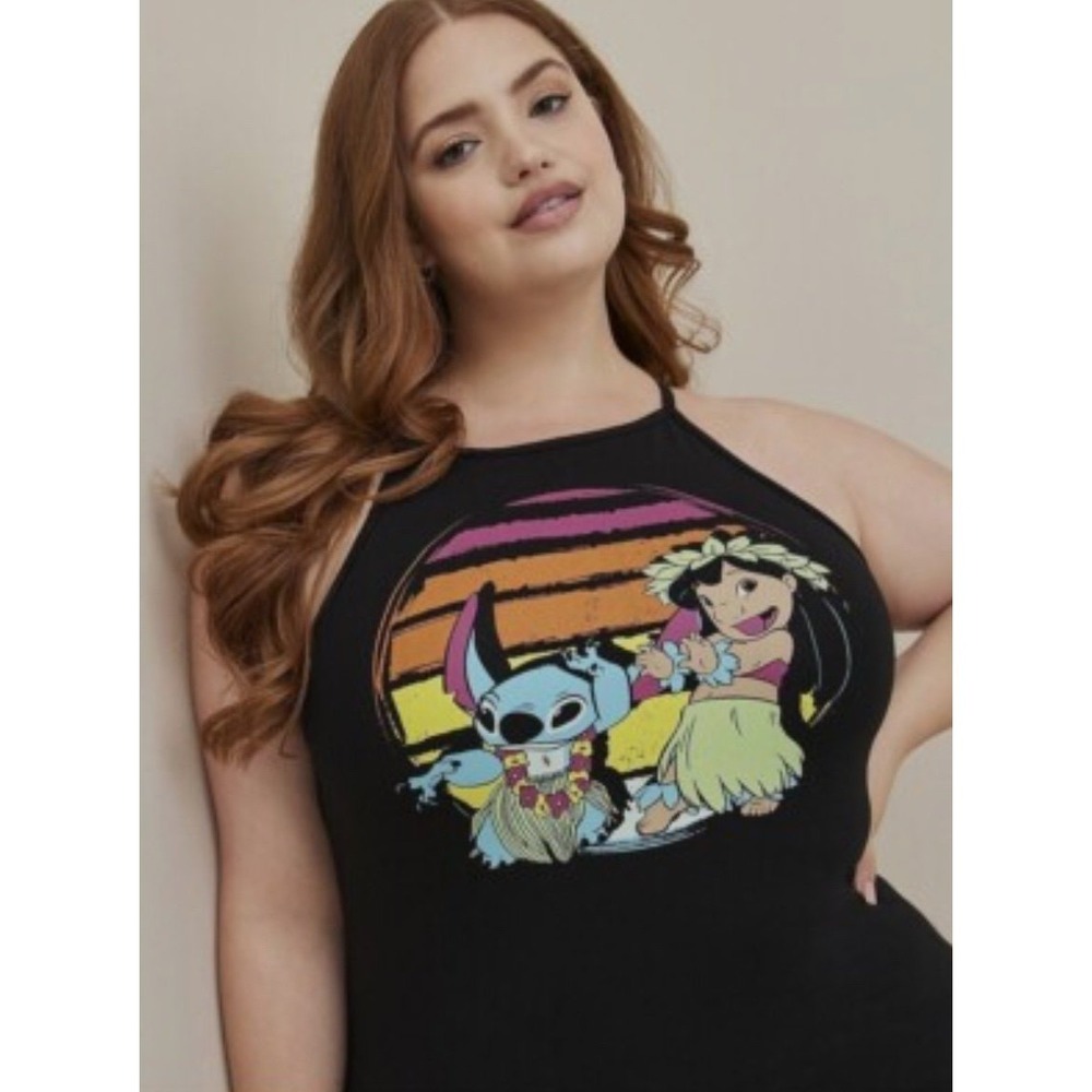 Torrid SZ 0 Disney Lilo & Stitch High Neck Top - Foxy Stitch Sun Black
